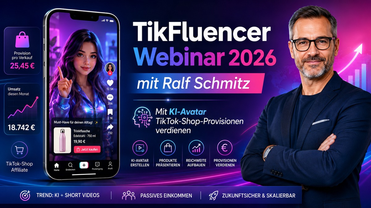 TikFluencer Webinar 2026 mit Ralf Schmitz: Mit KI-Avatar TikTok-Shop-Provisionen verdienen